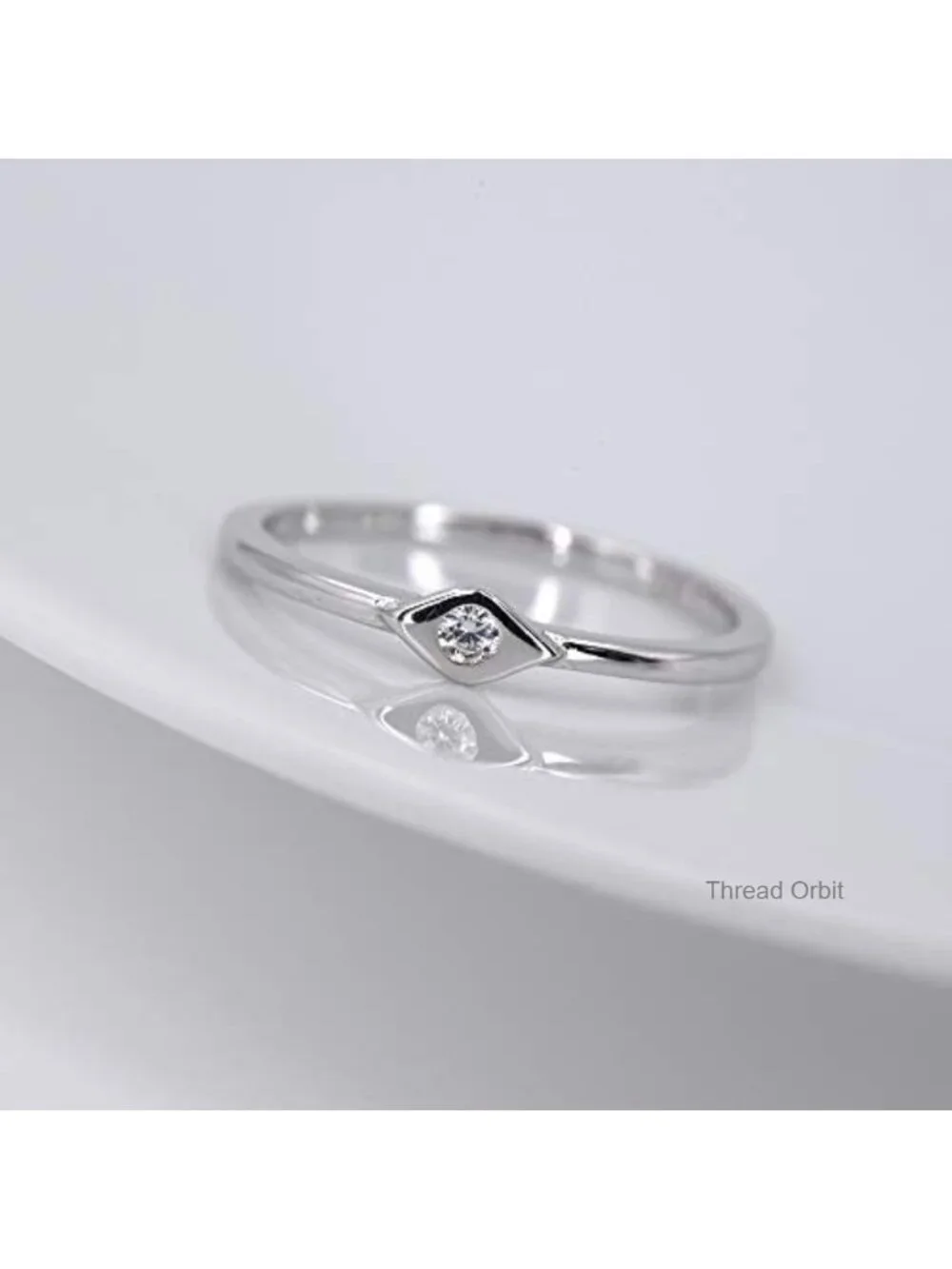 Sterling Silver Dainty Evil Eye Stacking Ring White Gold Plated